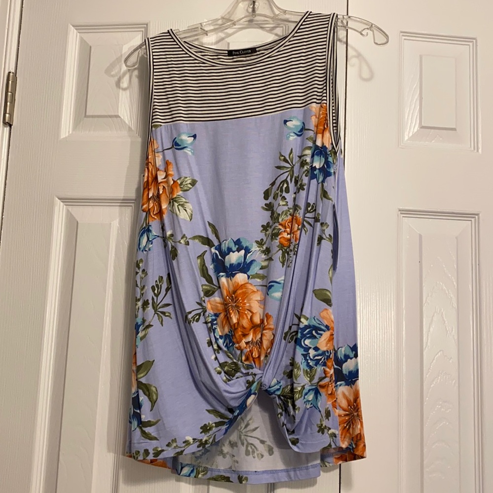 NWT Pink Clover Striped/Floral Sleeveless Top